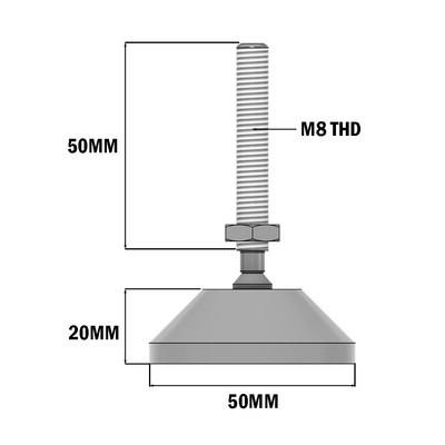 30-M8D50M-1 MODULAR SOLUTIONS FOOT PAD - 50MM X M8 - METAL CLAD NBR ANTI-SLIP PAD